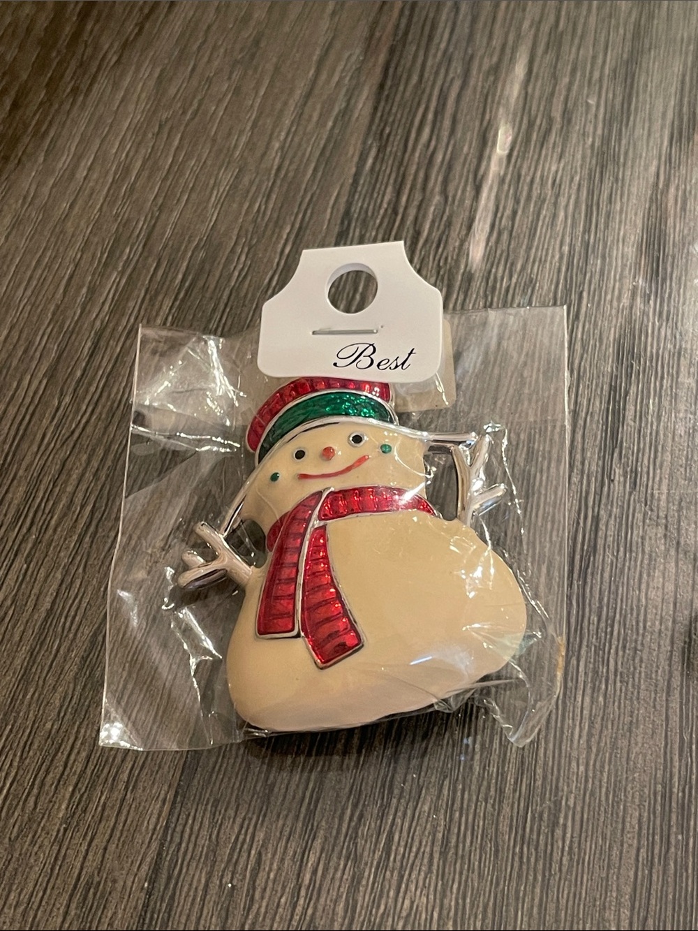 Vintage BEST Snowman Brooch/Pin/Slide/Pendant with Enamel Accents NWT